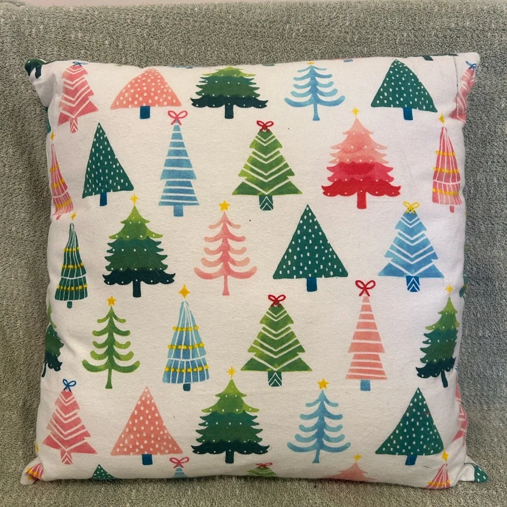 Festive Christmas Tree Pillow- light soft flannel material. 18x18” pillow.